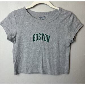Brandy Melville John Galt Cropped Gray Boston T-Shirt One Size Sm Baby Tee